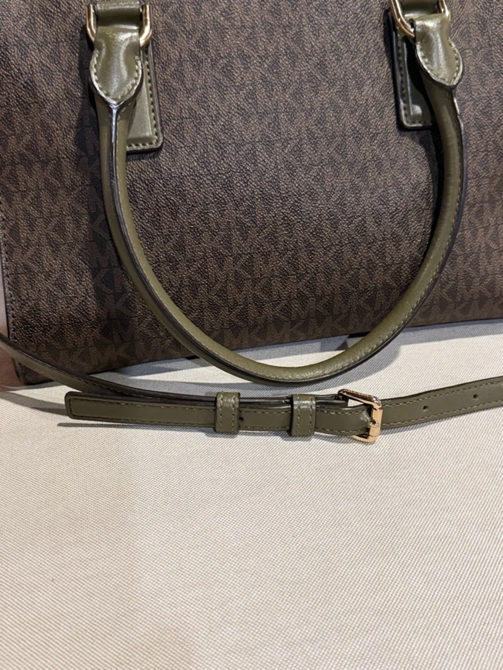 Michael Kors Hamilton Legacy Satchel - Brown Logo / Olive / Orange Colorblock